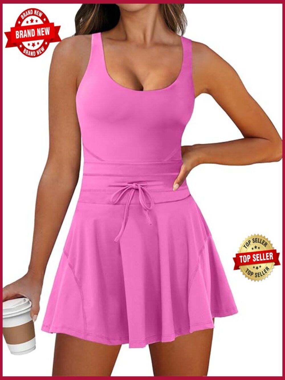 Women's Tennis Mini Dress Built-in Shorts Athletic Romper Sleeveless Workout